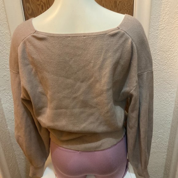 DYNAMITE Tan Ribbed V-Neck Luca Sweater - Picture 2 of 4